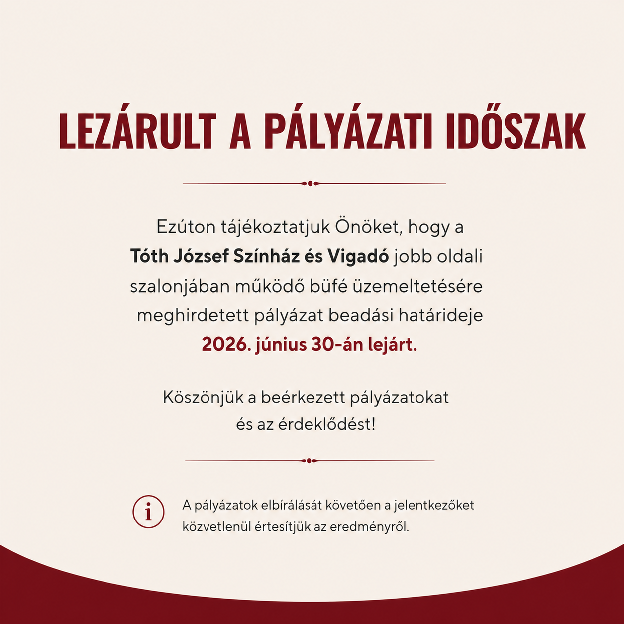 Bűfé pályázat lezárult